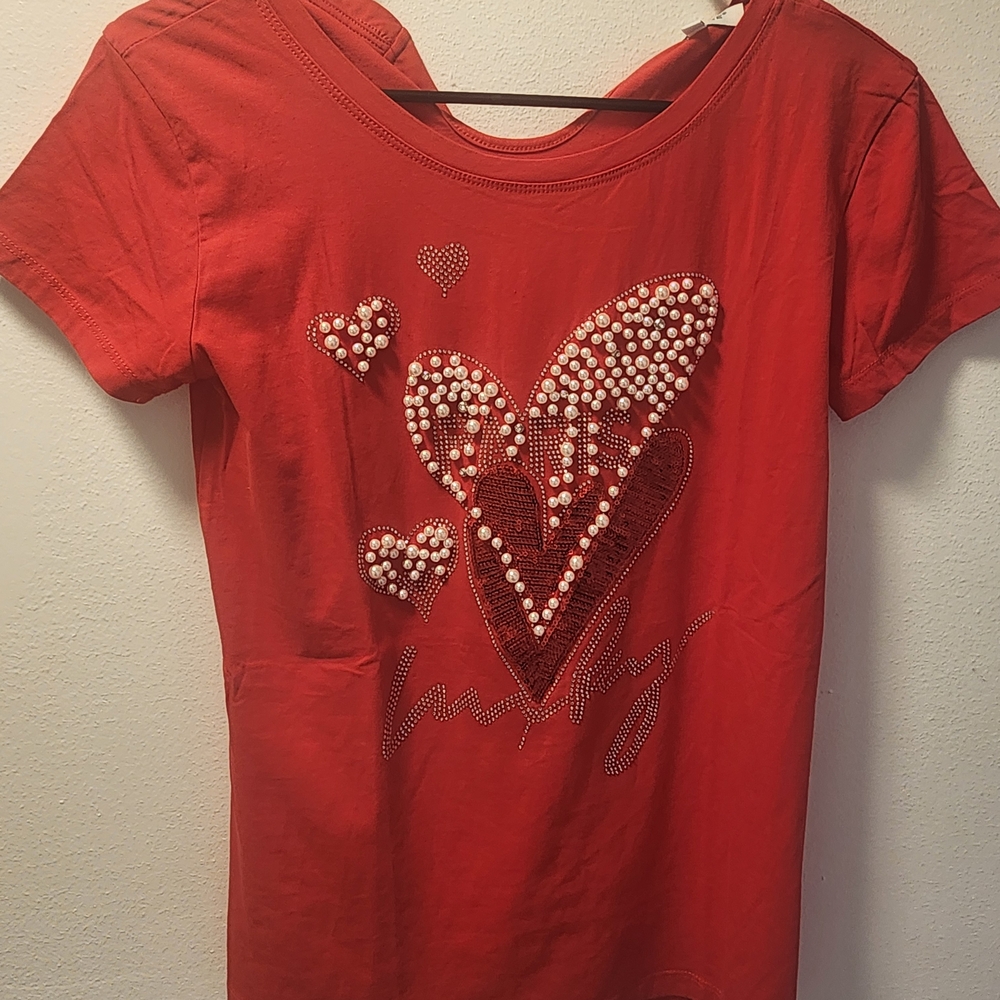 Red Heart Embellished Short Sleeve Tee